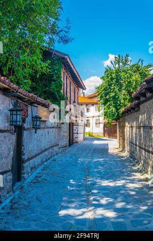 Bulgarische Wiederbelebungshäuser in Bansko Stockfoto