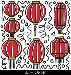 Handgezeichnetes Lampion-Doodle-Set Stock Vektor