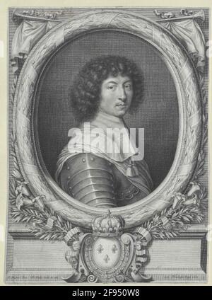 Ludwig XIV., König von Frankreich, Gemälde von Pierre Mignard, gestochen von François pooly Stockfoto