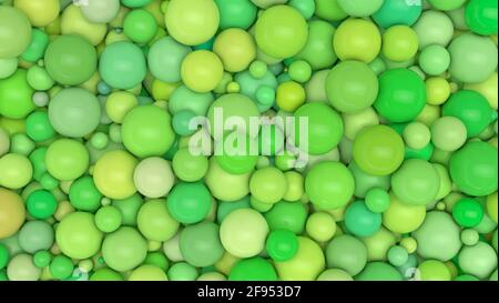 Eine Menge von Variation grüne Farbe Kugeln. 3D-Rendering. Abstrakter Hintergrund. Stockfoto