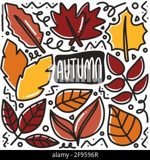 Handgezeichnetes Herbstblatt-Doodle-Set Stock Vektor