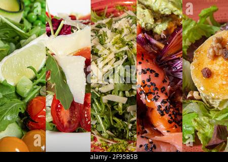 Zusammenstellung von verschiedenen Arten von Salaten. Stockfoto