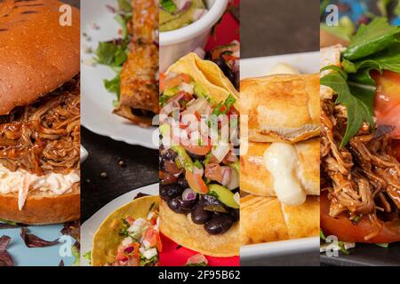 Collage aus verschiedenen typischen Gerichten der mexikanischen Küche Stockfoto