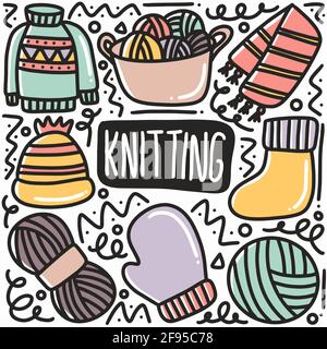 Handgezeichnetes Strick-Doodle-Set Stock Vektor