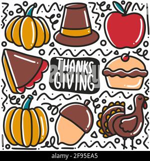 Handgezeichnetes Thanksgiving-Doodle-Set Stock Vektor