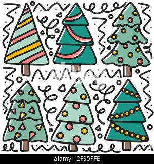 Handgezeichneter Weihnachtskritzel-Set mit Baum Stock Vektor