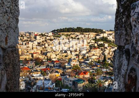 Nachbarschaft auf dem Hügel des Ölbergs in Jerusalem, Israel. Stockfoto