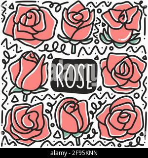 Handgezeichnetes Rose Doodle Set Stock Vektor
