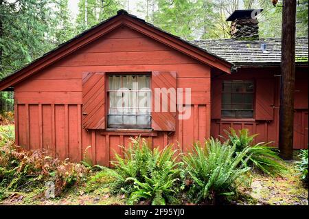 Rustikale Rote Hütte Im National Forest Stockfoto