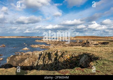 Plage du Prat, Ouessant, Insel Ushant in der Bretagne, französische Felsküste in Nordfrankreich, Departement Finistere, Europa Stockfoto