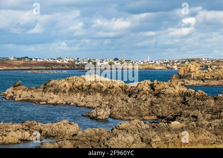 Plage du Prat, Ouessant, Insel Ushant in der Bretagne, französische Felsküste in Nordfrankreich, Departement Finistere, Europa Stockfoto