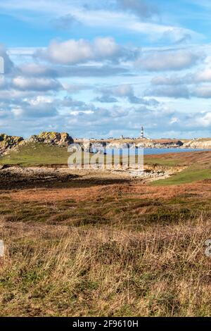 Plage du Prat, Ouessant, Insel Ushant in der Bretagne, französische Felsküste in Nordfrankreich, Departement Finistere, Europa Stockfoto