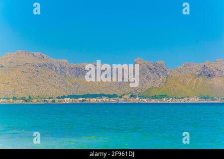 Blick auf den Hafen von Pollenca, Mallorca, Spanien Stockfoto