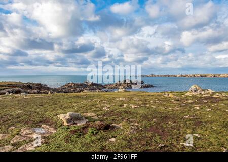 Plage du Prat, Ouessant, Insel Ushant in der Bretagne, französische Felsküste in Nordfrankreich, Departement Finistere, Europa Stockfoto