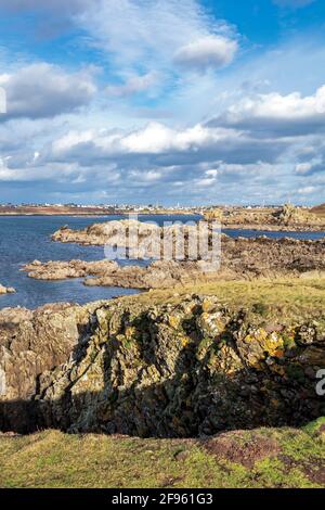 Plage du Prat, Ouessant, Insel Ushant in der Bretagne, französische Felsküste in Nordfrankreich, Departement Finistere, Europa Stockfoto