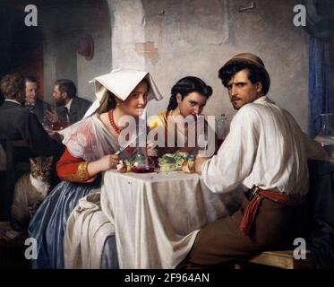 In einem römischen Osteria von Carl Heinrich Bloch (1834-1890), Öl auf Leinwand, 1866 Stockfoto