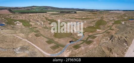 Luftaufnahme der Dumbarnie Golf Links, Leven, Fife, Schottland. Stockfoto