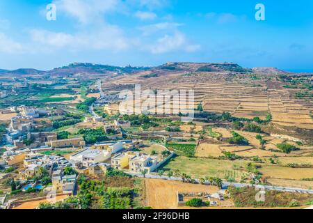 Luftaufnahme von Victoria (Rabat) von der Zitadelle Il-Kastell, Gozo, Malta Stockfoto