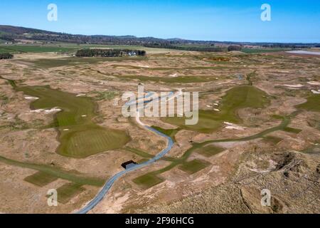 Luftaufnahme der Dumbarnie Golf Links, Leven, Fife, Schottland. Stockfoto