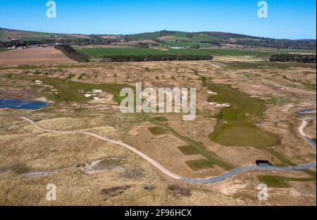 Luftaufnahme der Dumbarnie Golf Links, Leven, Fife, Schottland. Stockfoto