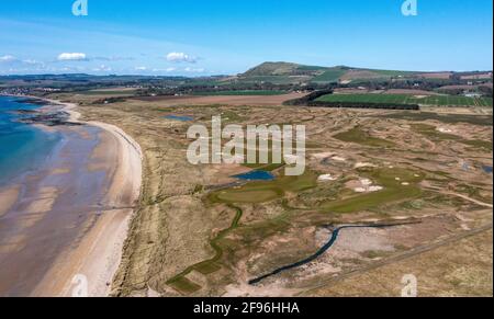 Luftaufnahme der Dumbarnie Golf Links, Leven, Fife, Schottland. Stockfoto