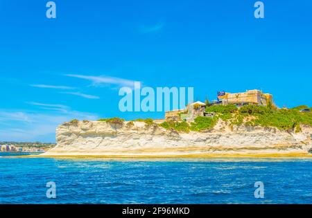 Der Turm des heiligen Lucian in der Nähe von Marsaxlokk auf Malta Stockfoto