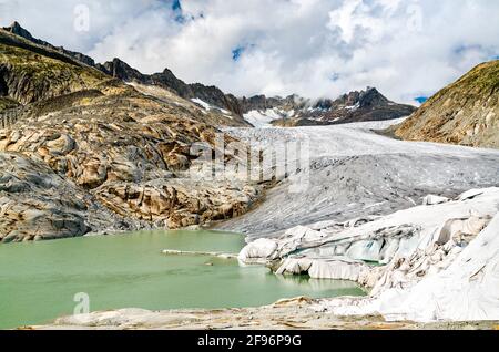 Der Rhonegletscher, die Quelle der Rhone am Furkapass in der Schweiz Stockfoto
