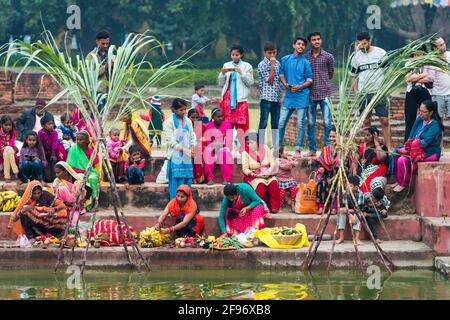 Der heilige Garten, hinduistisches Sonnenfest Chhat Puji Stockfoto