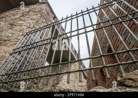 Detail eines Eisenrostes in der Festung Feste Oberhaus in der drei Flüsse Stadt Passau, Deutschland Stockfoto