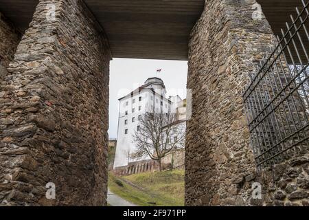 Festung Feste Oberhaus in der drei Flüsse Stadt Passau mit mittelalterlichen Burghofansicht Architektur Mauern Türme Gebäude und Befestigungsanlagen, Ge Stockfoto