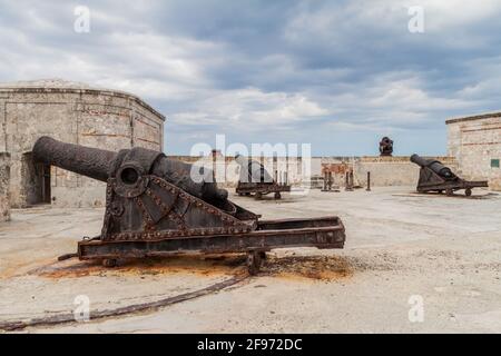 Kanonen auf dem Schloss Morro in Havanna, Kuba Stockfoto