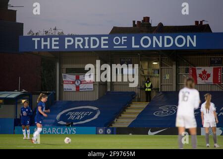 LONDON, GROSSBRITANNIEN. 16. APRIL: Kingsmeadow, aufgenommen während des FA Women’s Cup 2020-21 zwischen dem FC Chelsea und London City auf Kingsmeadow. Stockfoto