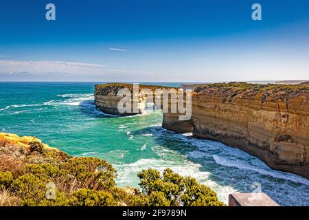 Tagesansicht über die zerklüftete, wilde Küste der 12 Apostles in Südaustralien Stockfoto