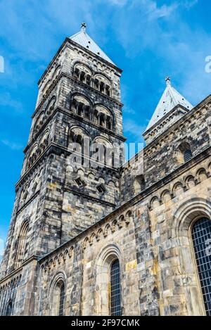 Fassade der Kathedrale von Lund, lutherische Kirche in Lund, Scania, Schweden Stockfoto