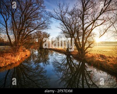 Wintermorgen am Schutter Stockfoto