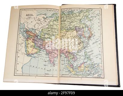 Karte von Asien in der New Standard Encyclopedia and World Atlas, veröffentlicht von Odhams in London im Jahr 1932 und zeigt den britischen Commonwealth in Pink Stockfoto