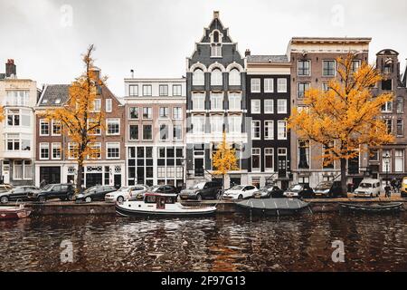 Fassaden von Häusern in der Prinsengracht in Amsterdam, Niederlande Stockfoto