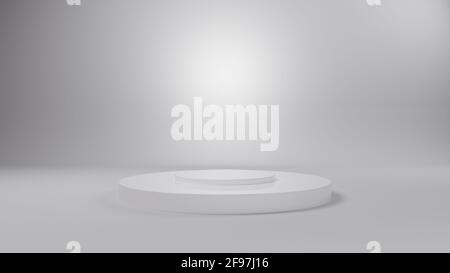 3D White Podium für die Verpackungspräsentation. Produktdisplay mit farbenfrohen Kunststofftextur. Natürliche Schönheit Sockel auf weiß. 3d-Illustration. Stockfoto