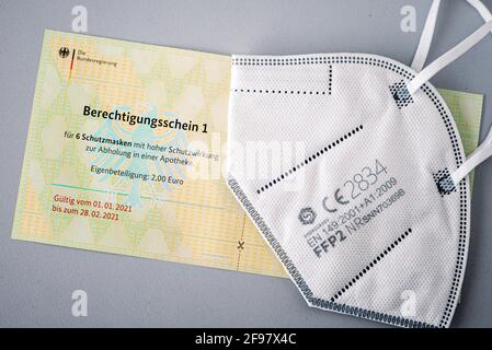 Zulassungsbescheinigungen für FFP2 Masken von der Bundesregierung Deutschland Stockfoto