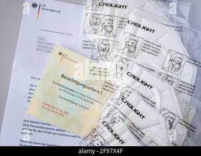 Zulassungsbescheinigungen für FFP2 Masken von der Bundesregierung Deutschland Stockfoto