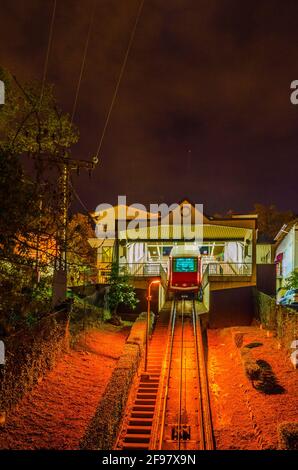 Nachtansicht der Standseilbahn Artxanda in Bilbao, Spanien Stockfoto