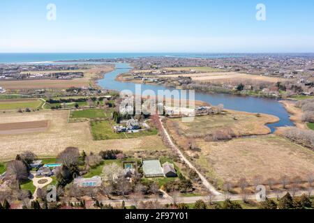 Luftaufnahme von Sagapaonck und Sagaponack Pond Stockfoto