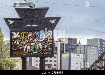 Willkommen bei Newtown Nicholstown Schild, Southampton, Hampshire, England, Großbritannien Stockfoto