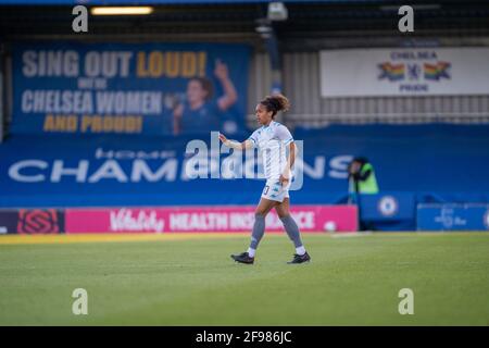 Kingston, Großbritannien. April 2021. Atlanta Primus (20 London City Lionesses) während des Vitality Womens FA Cup-Spiels zwischen Chelsea und London City Lionesses auf Kingsmeadow in Kingston, England. Kredit: SPP Sport Pressefoto. /Alamy Live News Stockfoto