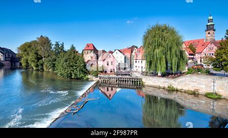 Schleifmühle, Judenturm, Fluss, Altstadt, Architektur, Herbst, Lauf an der Pegnitz, Mittelfranken, Franken, Bayern, Deutschland Stockfoto