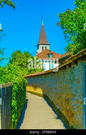 Befestigungsanlage um die Altstadt von Murten, Schweiz Stockfoto