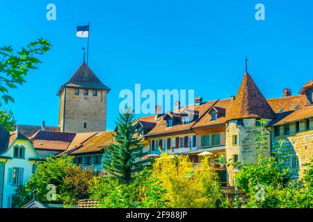 Befestigungsanlage um die Altstadt von Murten, Schweiz Stockfoto