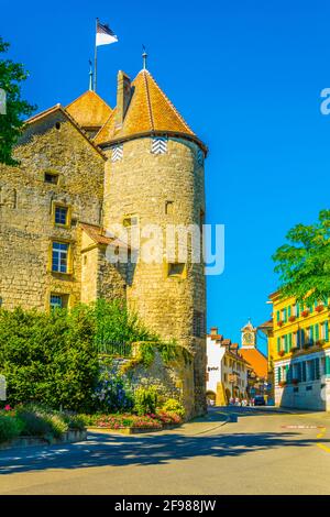 Blick auf das Schloss Murten in der Schweiz Stockfoto