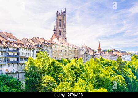 St. Nikolaus Kathedrale in Fribourg, Schweiz Stockfoto