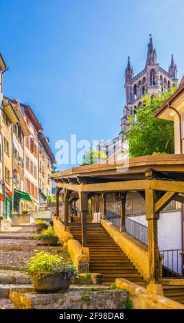 Escaliers du Marche Treppe in Lausanne, Schweiz Stockfoto